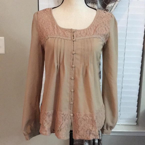 Blu Pepper Tops - Tan shear blouse